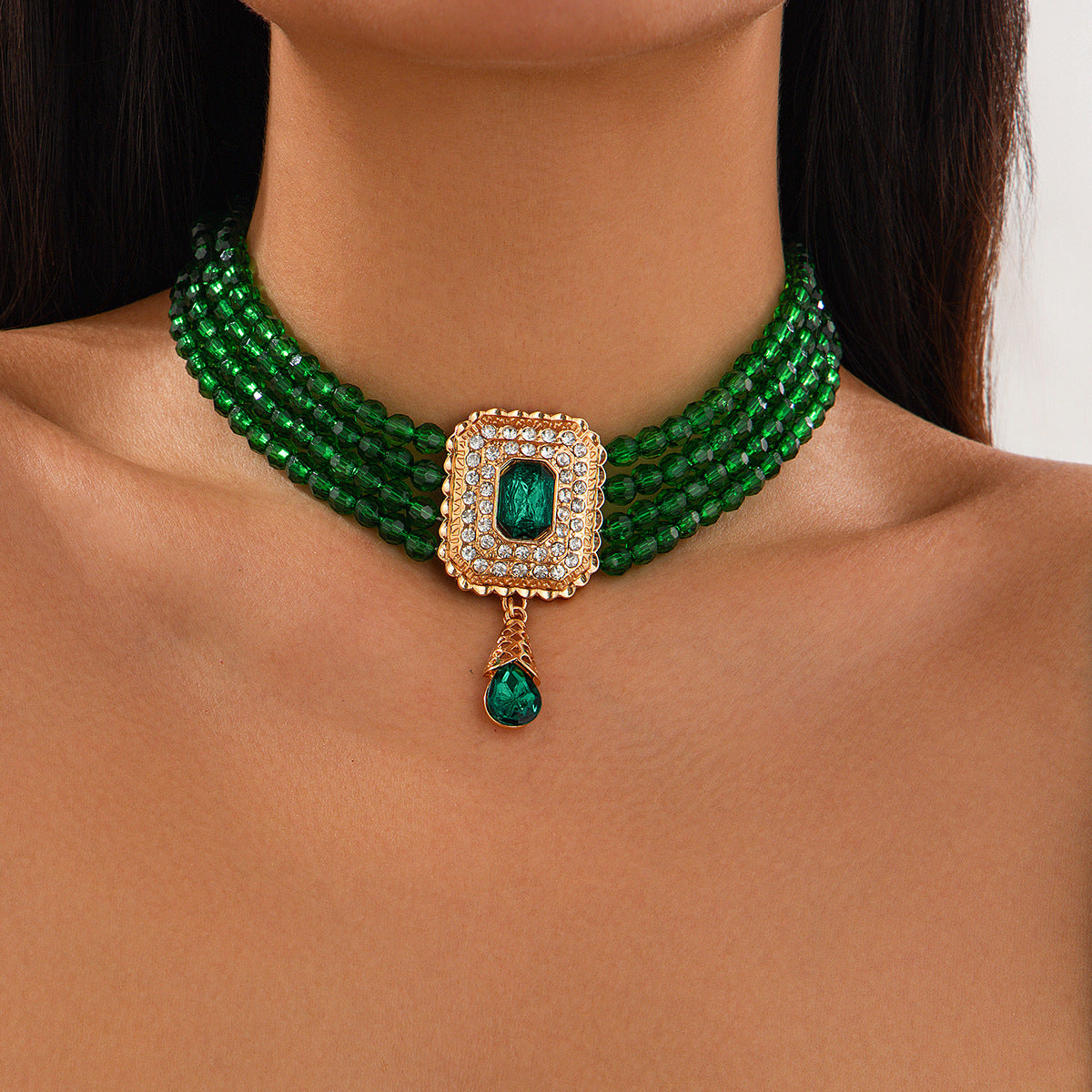 Style Crystal String Beads Vintage Square Necklaces