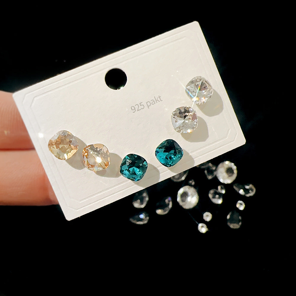Women's Cube Sugar One Card Three Pairs Earrings