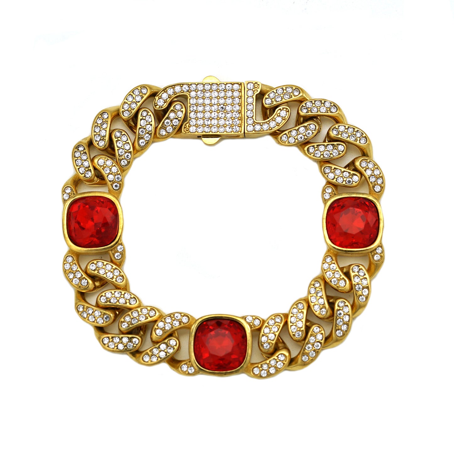 Full Diamond Color Gemstone Cuban Personality Affordable Luxury Fashion Titanium Bracelets
