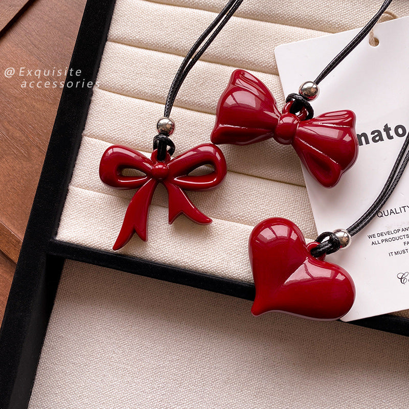 Women's Red Bow Love Minimalist Sweater Chain Necklaces