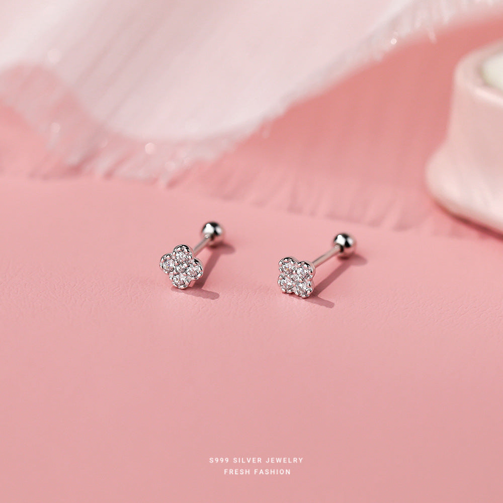 Sterling Sier Micro Inlaid Zircon Screw Female Earrings