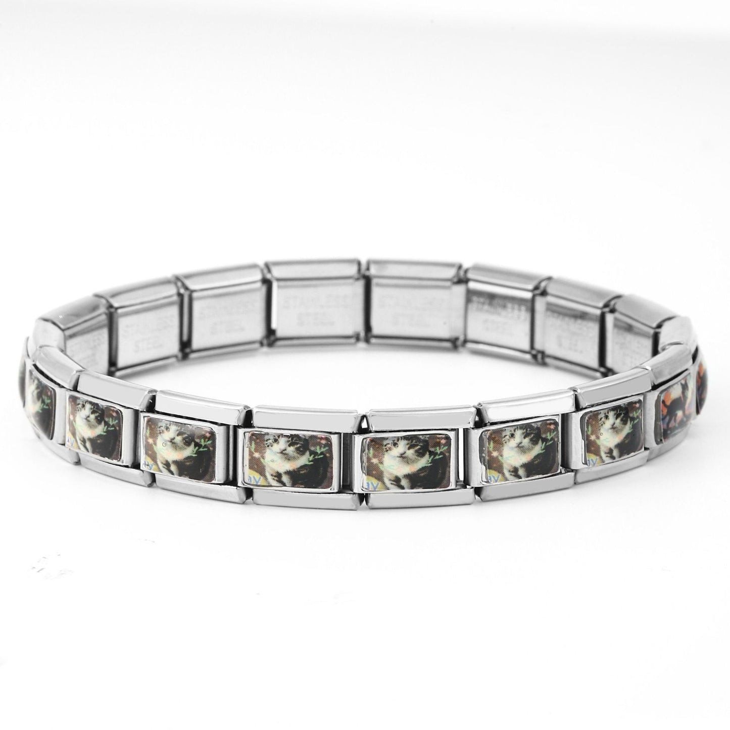 Italian Cartoon Cat Module Stainless Steel Bracelets