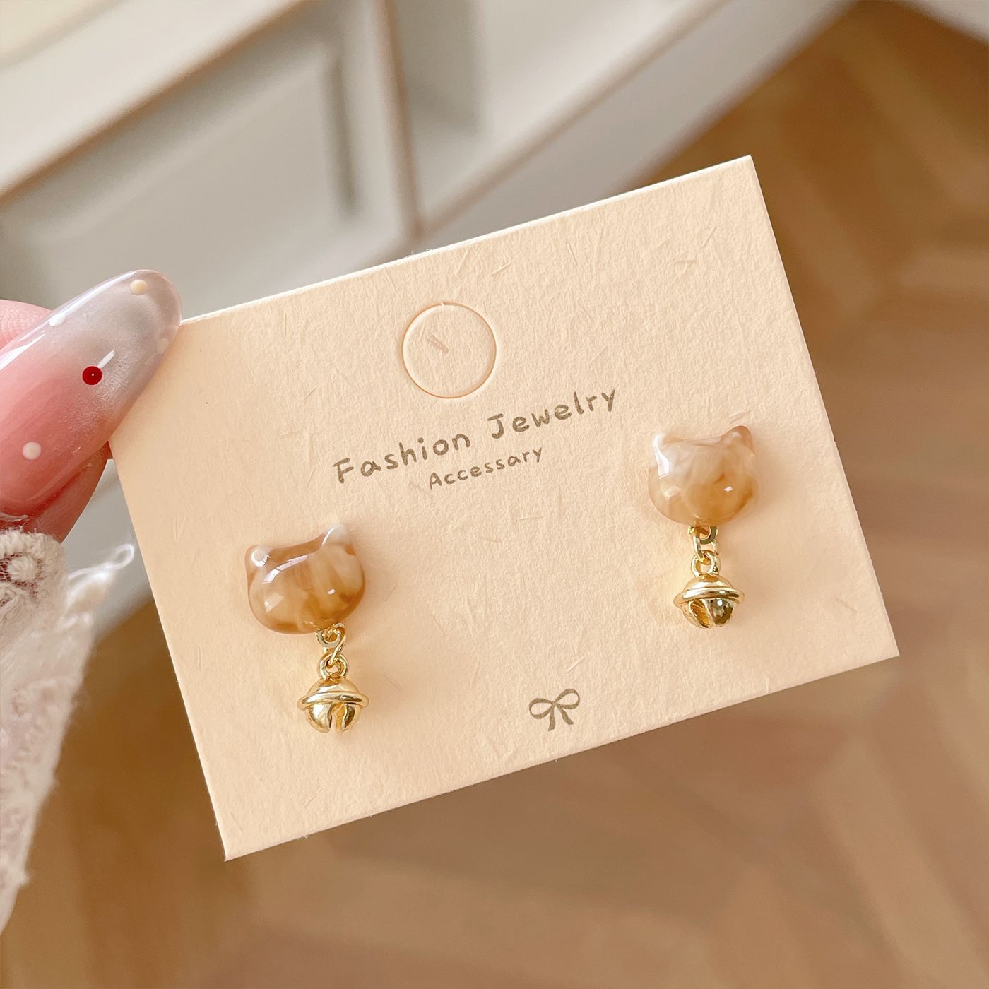 Cat Bell Female Sier Needle Resin Flexible Earrings