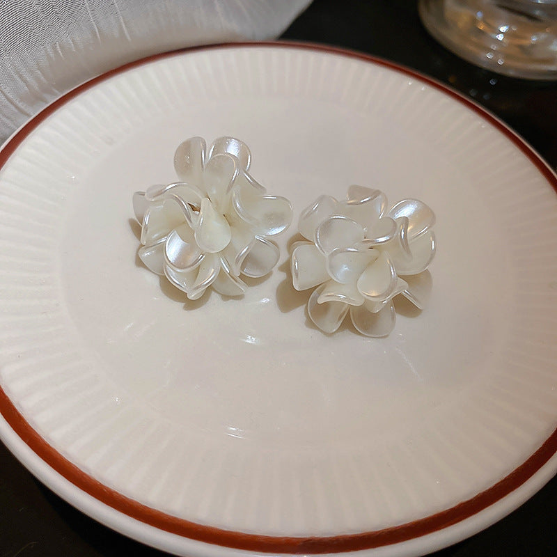 Sier Needle Flower Curved Irregular Pearl Baroque Vintage Earrings