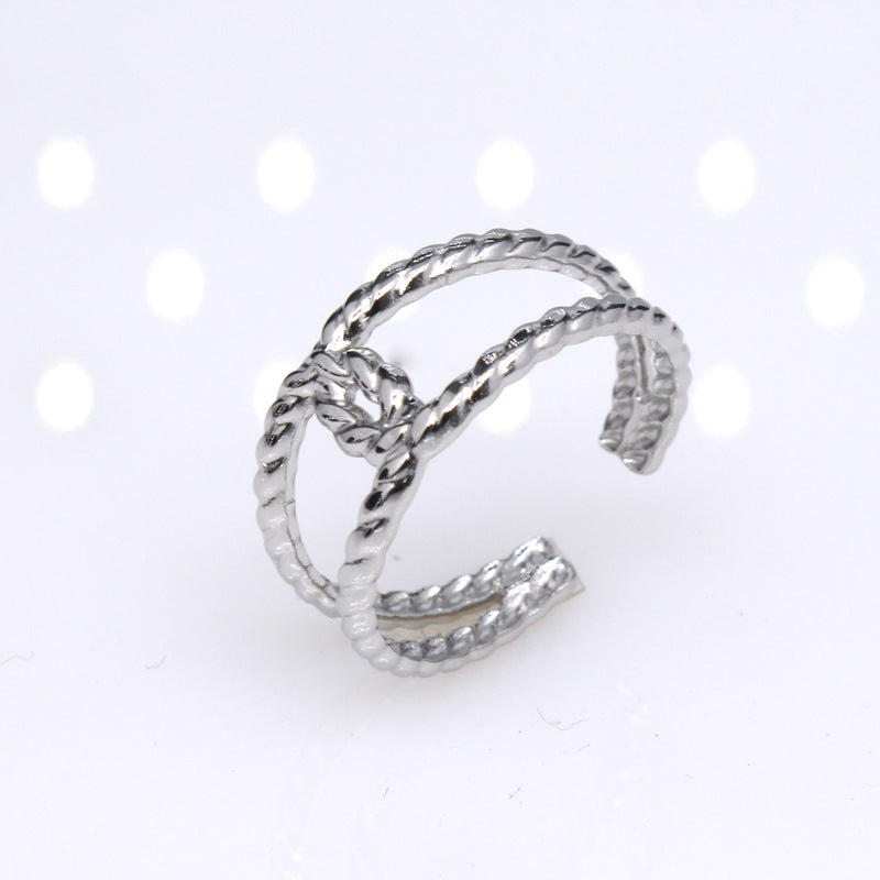 Women's & Men's Open Ornament Shaped Adjustable Stainless Steel Rings