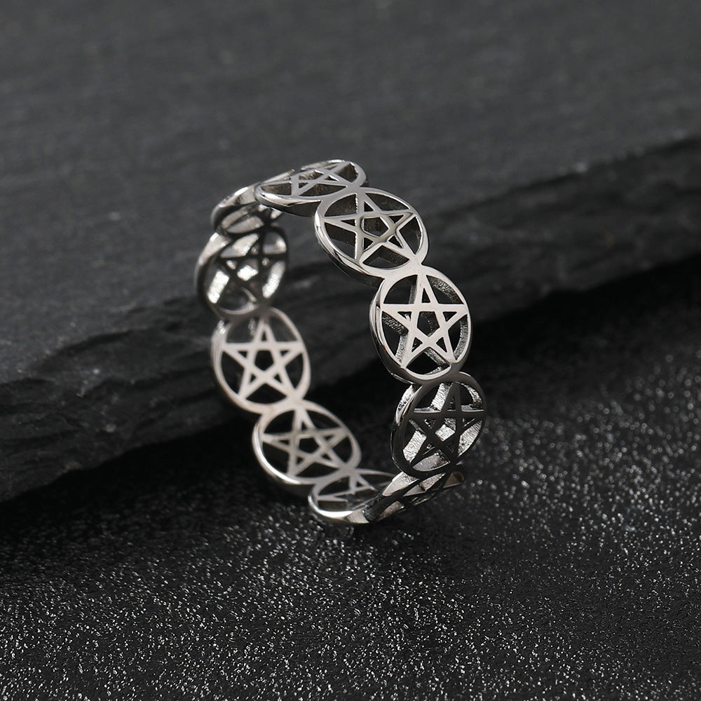 Titanium Steel Simple Personality Cut Hollow Rings