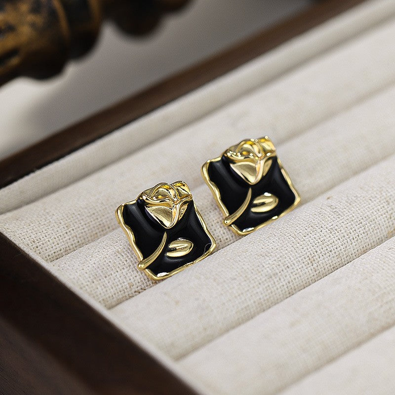 Style Vintage Court Dripping Oil Flower Earrings