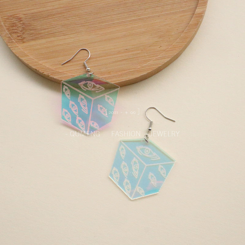 Women's Acrylic Laser Colorful Lovely Heart-shaped Printing Curse Earrings