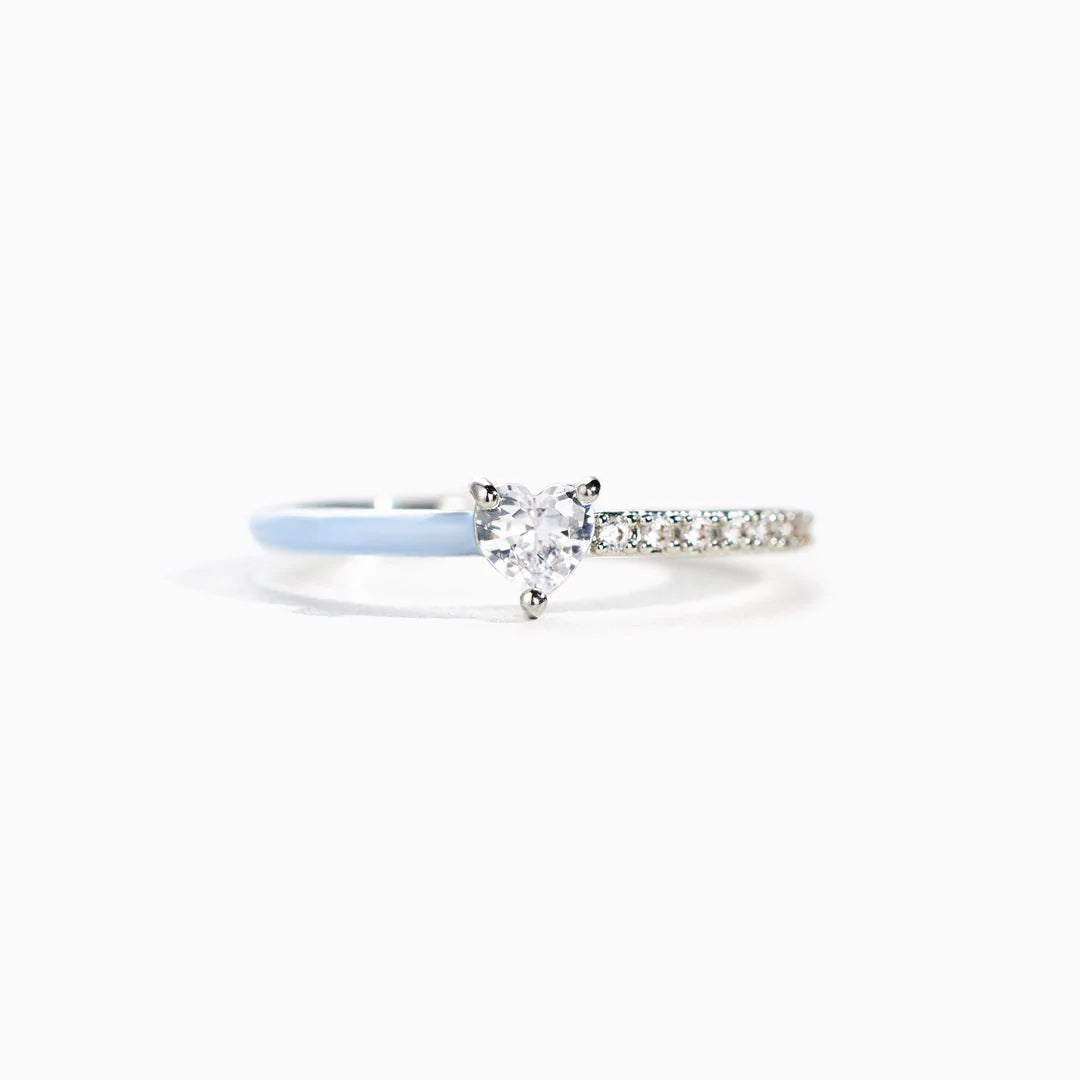 Women's Sier Heart-shaped Rectangular Zircon Cut Half Enamel Rings