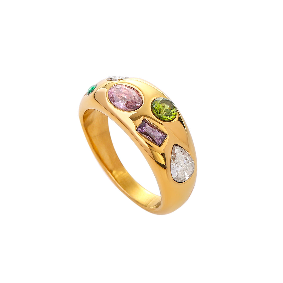 Trendy Gold Stainless Steel Color Zircon Rings