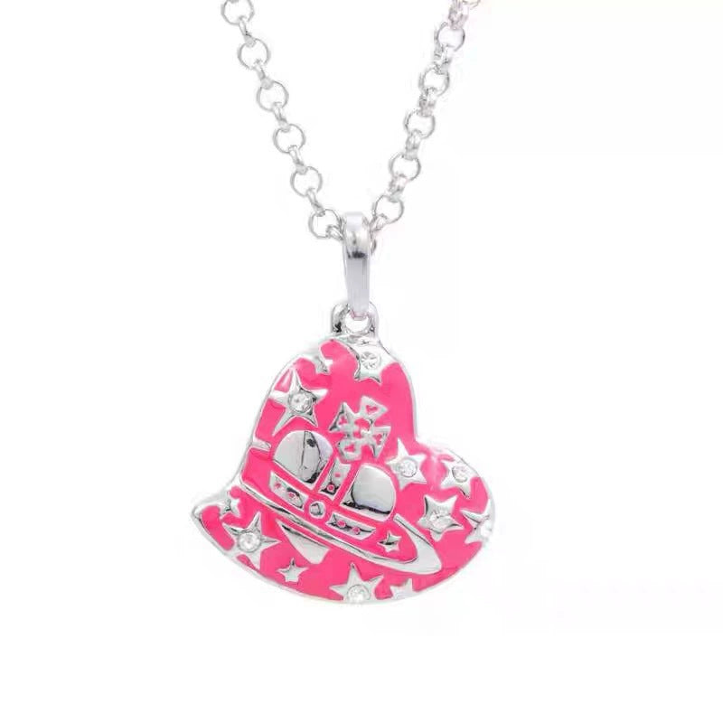 Heart Double-sided Rhinestone Paint Red Black Blue Necklaces