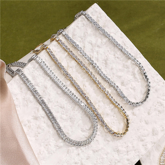 Ornament Micro Full Diamond Square Chain Necklaces