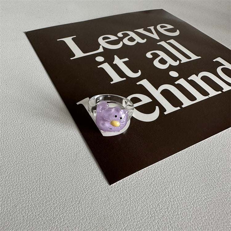 Cartoon Puppy Smiley Face Resin Color Transparent Rings