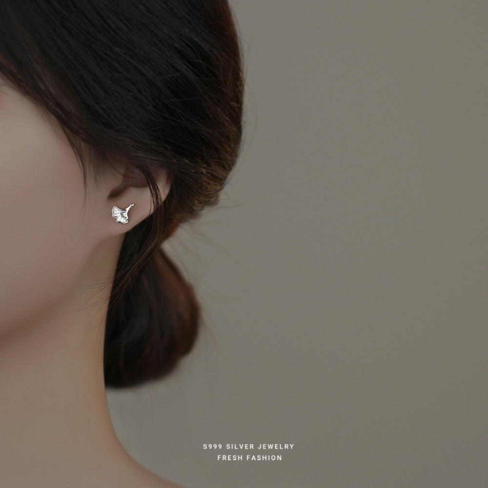 Women's Sier Ginkgo Leaf For Temperamental Shell Earrings