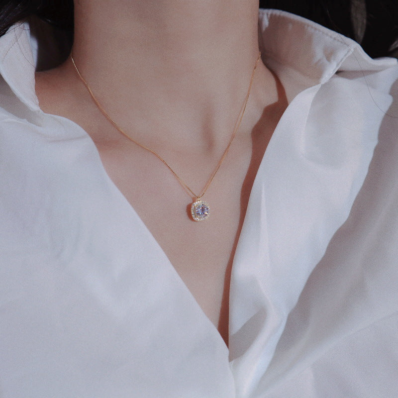 Sterling Sier Square Diamond Wild Short Necklaces