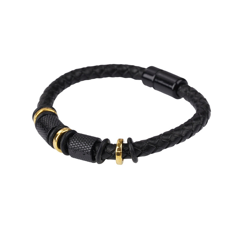 Men's Summer Popular Leather Woven Alloy Magnetic Bracelets
