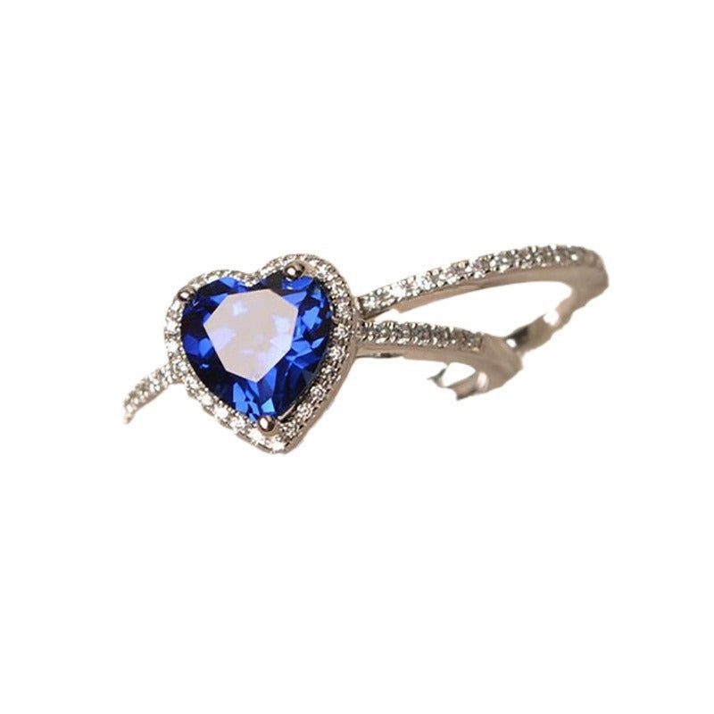 Blue Zircon Fashion Simple Heart-shaped Female Ring