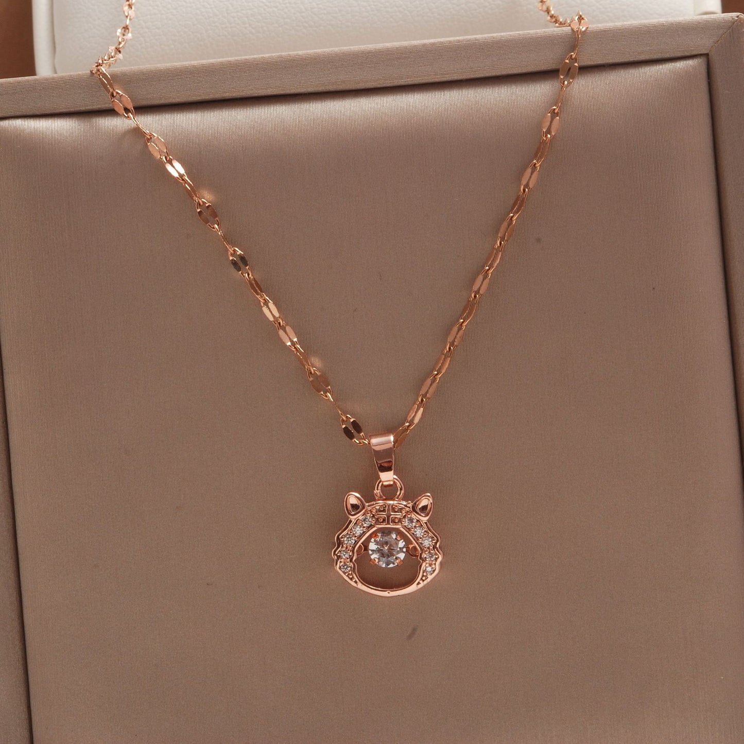 Women's Rose Gold Key Fu Lock Opal Korean Simple Fashion Necklaces