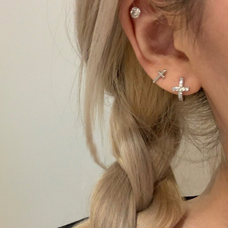 Super Flash Diamond Cross Ear Clip Earrings