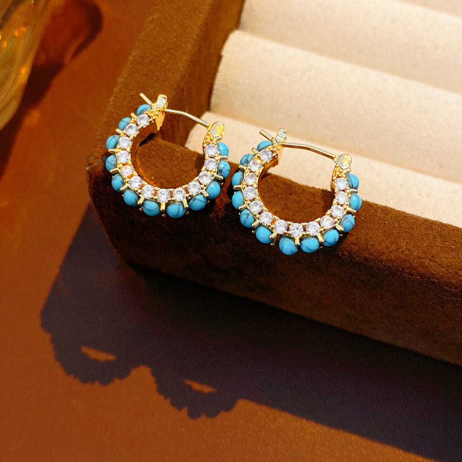 Blue Crystal Butterfly Flower Fashion Simple Fresh Light Luxury High Earrings