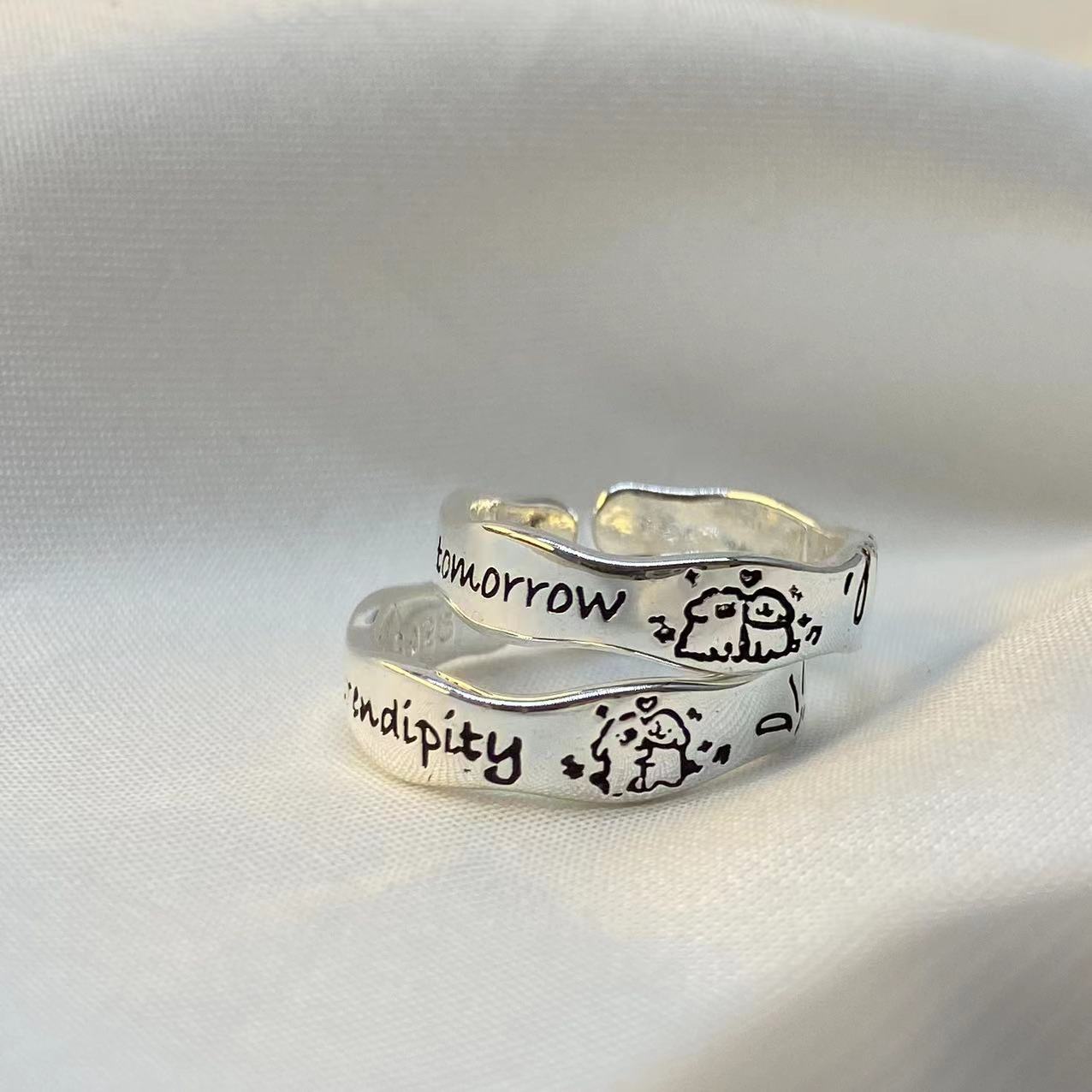 Women's & Men's Cute Fireworks Line Puppy Couple Niche Rings