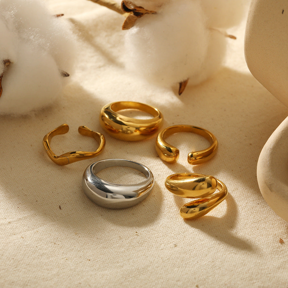 Water Drop Glossy Stainless Steel Gold-plated Rings