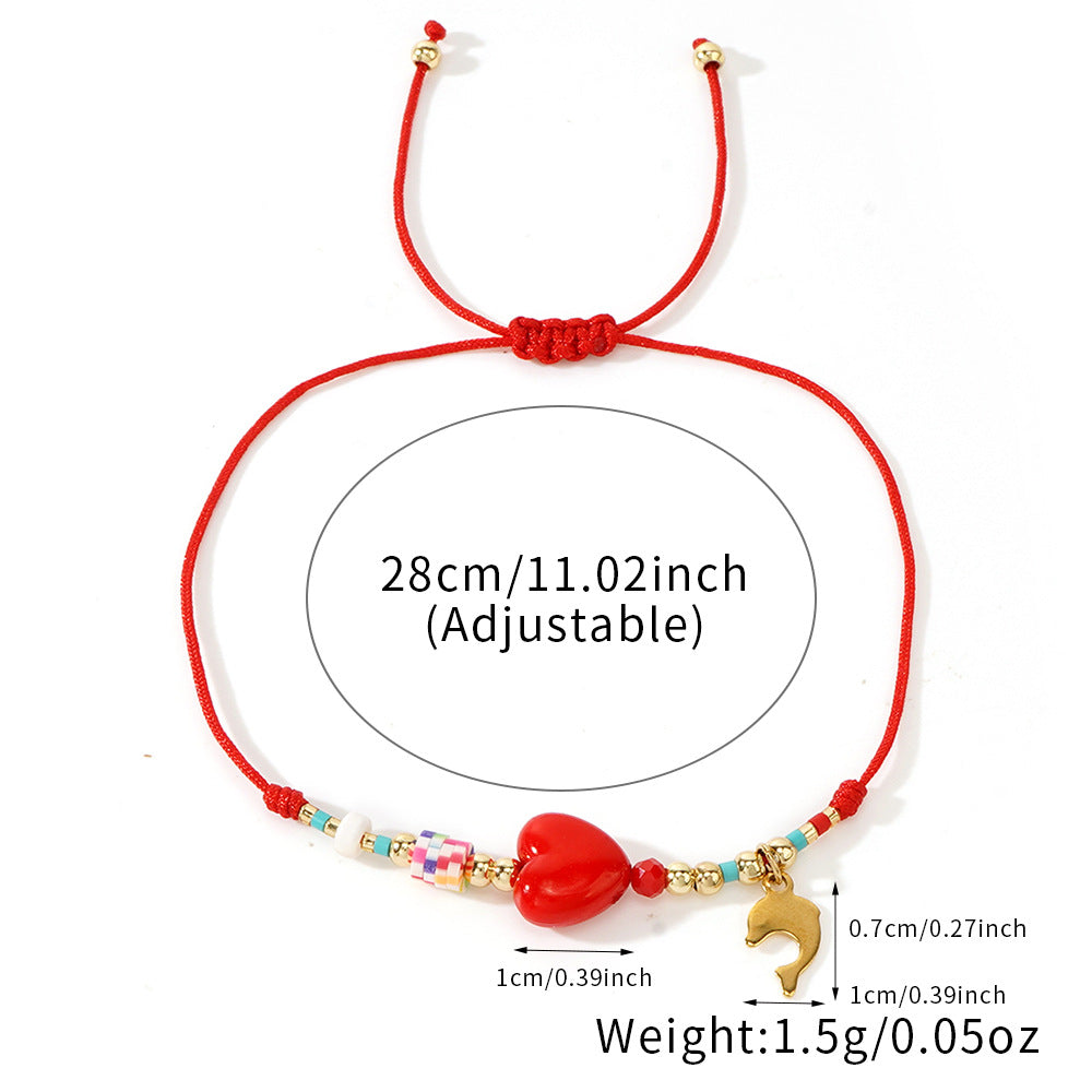 Bohemian Casual Style Colorful Peach Heart Stainless Bracelets