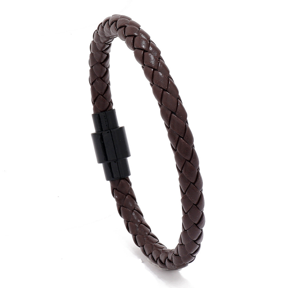 Men's Pattern Woven Leather Magnetic Buckle Simple Bracelets