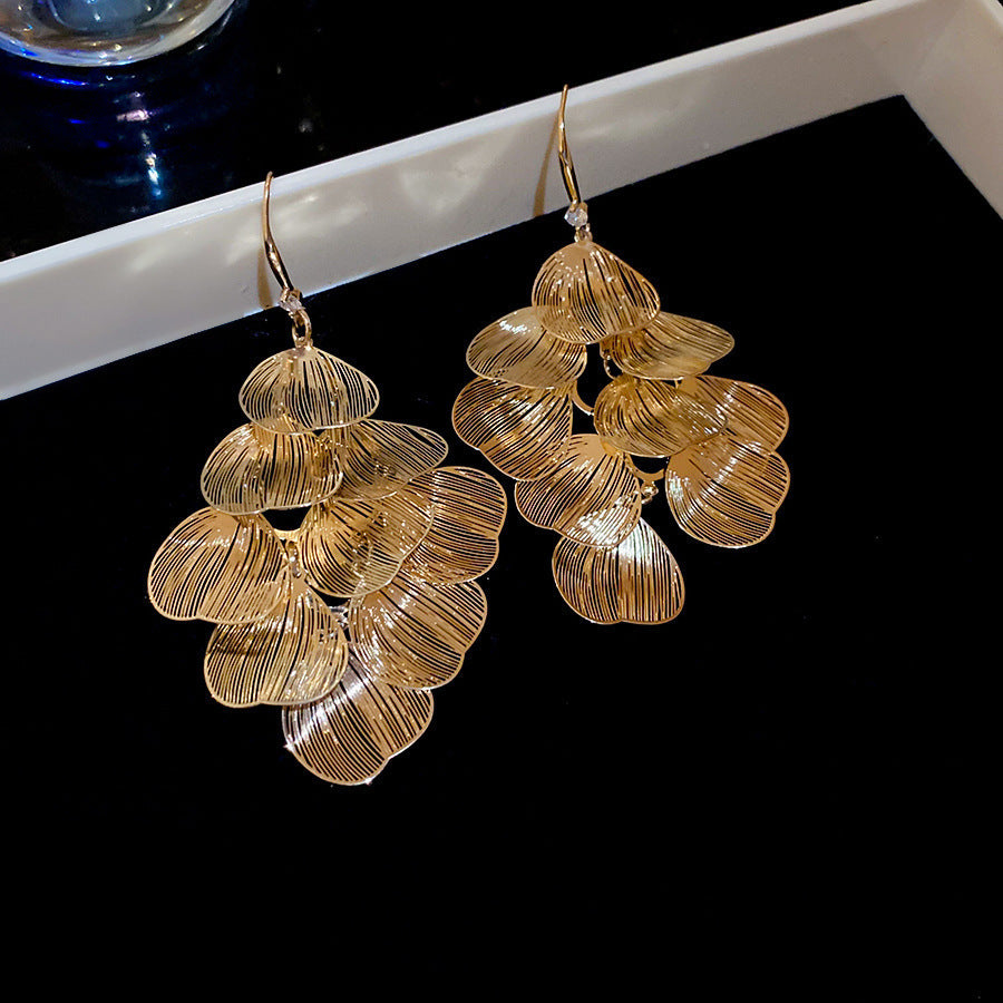 Women's Petals Hollow Tassel Exaggerated Personalized Light Luxury High-grade Earrings