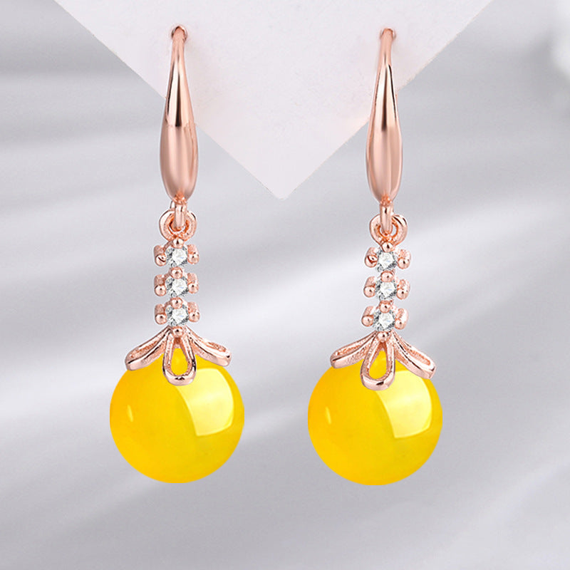 Women's Glass Stone Inlaid Zircon Green Chalcedony Earrings