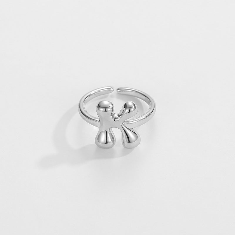 Hop Letters Glossy Sier Open Adjustable Rings