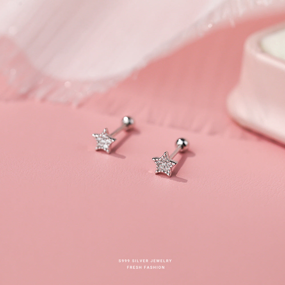 Sterling Sier Micro Inlaid Zircon Screw Female Earrings