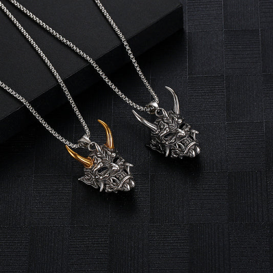 Men's Gold Horn Prajna Ghost Mask Halloween Pendants