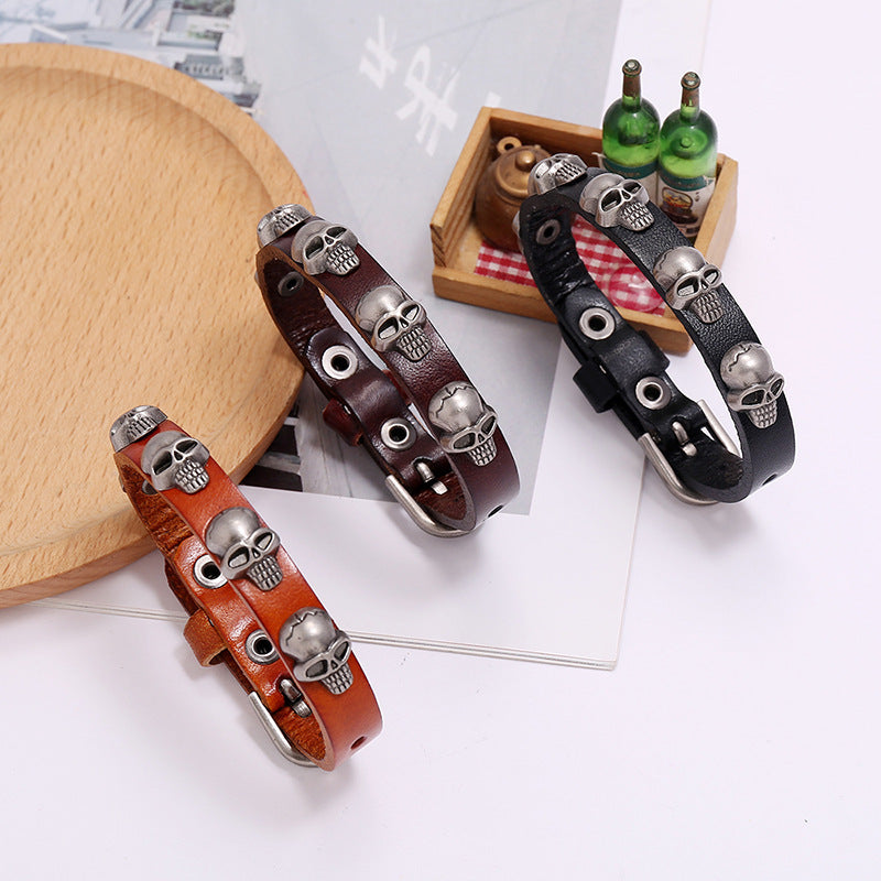 Women's & Men's Genuine Leather Skull Punk Rock Retro Bracelets