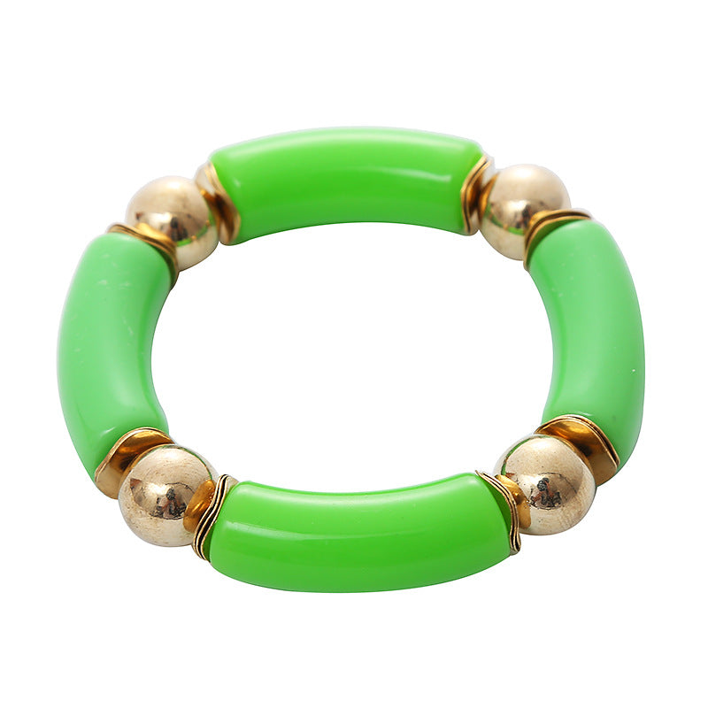 Thick Curved Tube Gold Beaded Stretch Bracelets