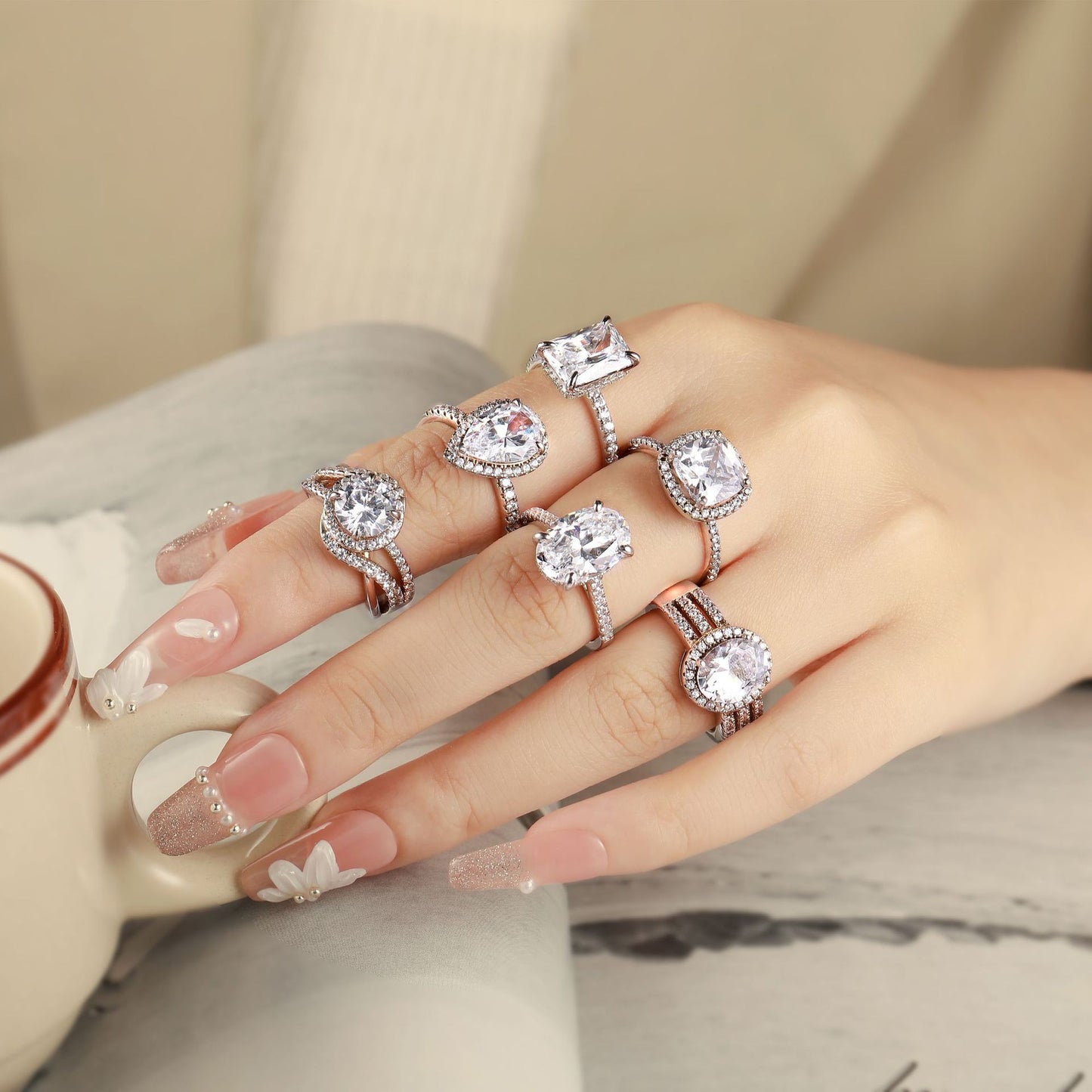 Sterling Sier Female Rectangular Exaggerated Princess Rings