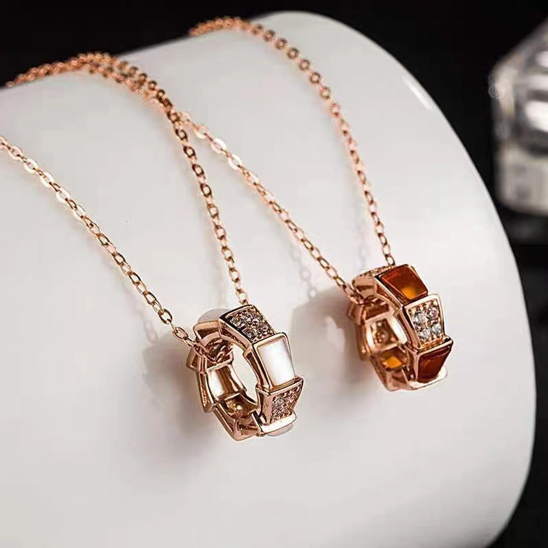 V Gold Electroplated Full Diamond Natural Fritillary Necklaces