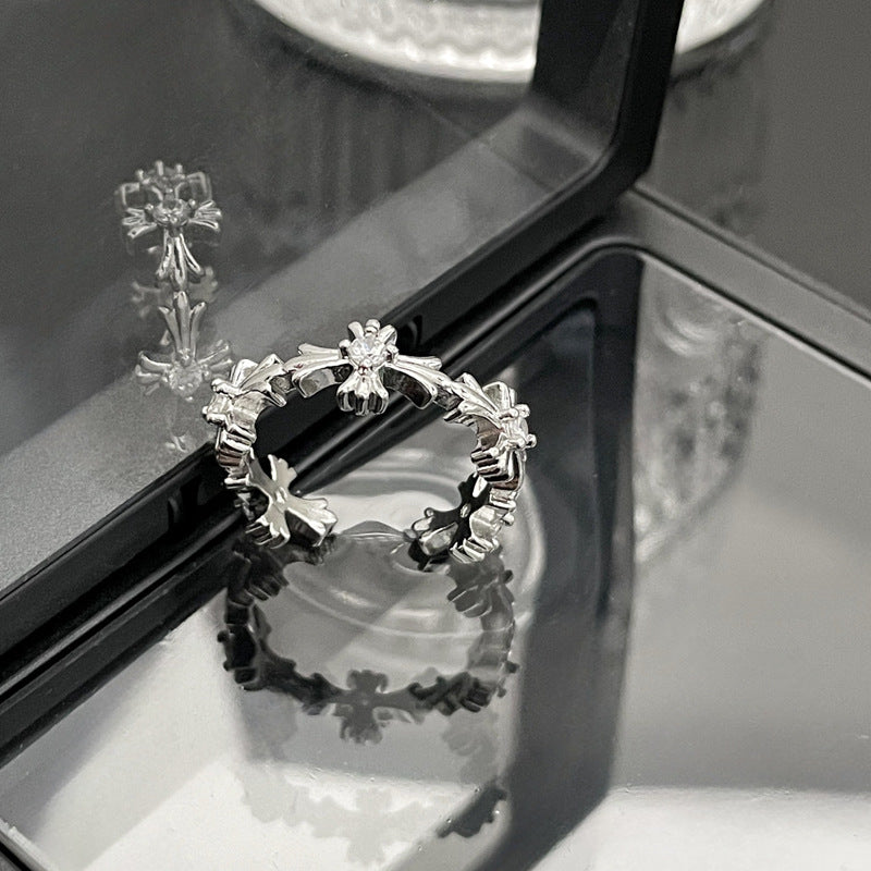 Vintage Cross Open Female Color Zircon Rings