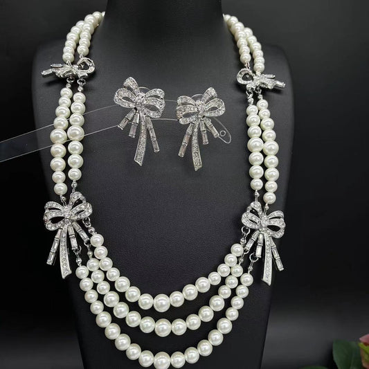 Bow Pearl Palace Style Niche Temperament Necklaces