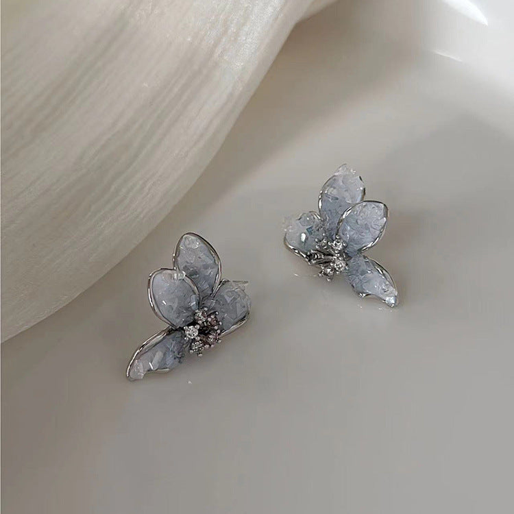 Women's Morandi Blue Gradient Crystal Butterfly Design Earrings