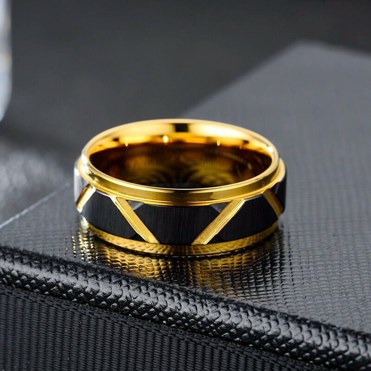 Men's Titanium Steel High-grade Black Gold Two-color Rings