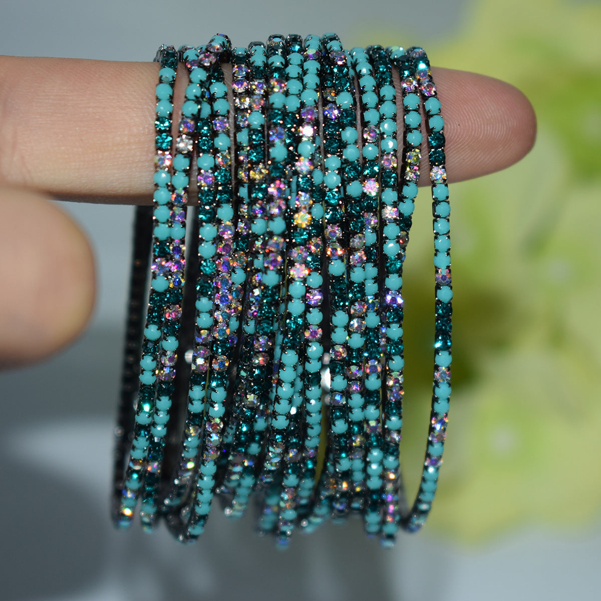Row Rhinestone Thin Rubber Band Elastic Bracelets