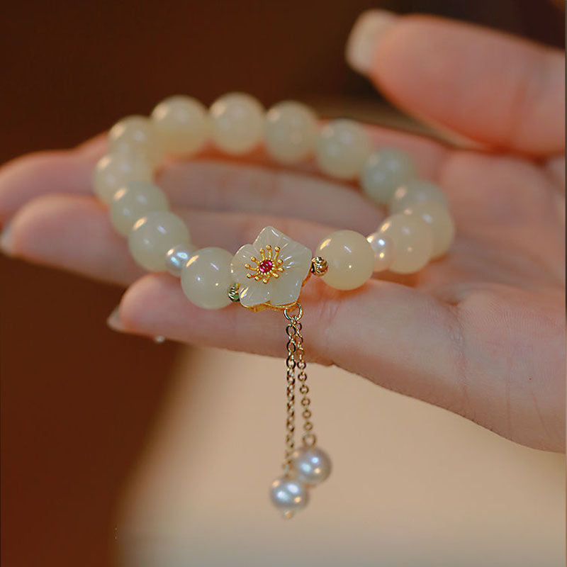 Peach Blossom Jade Beads Female Design Hand-woven Bracelets