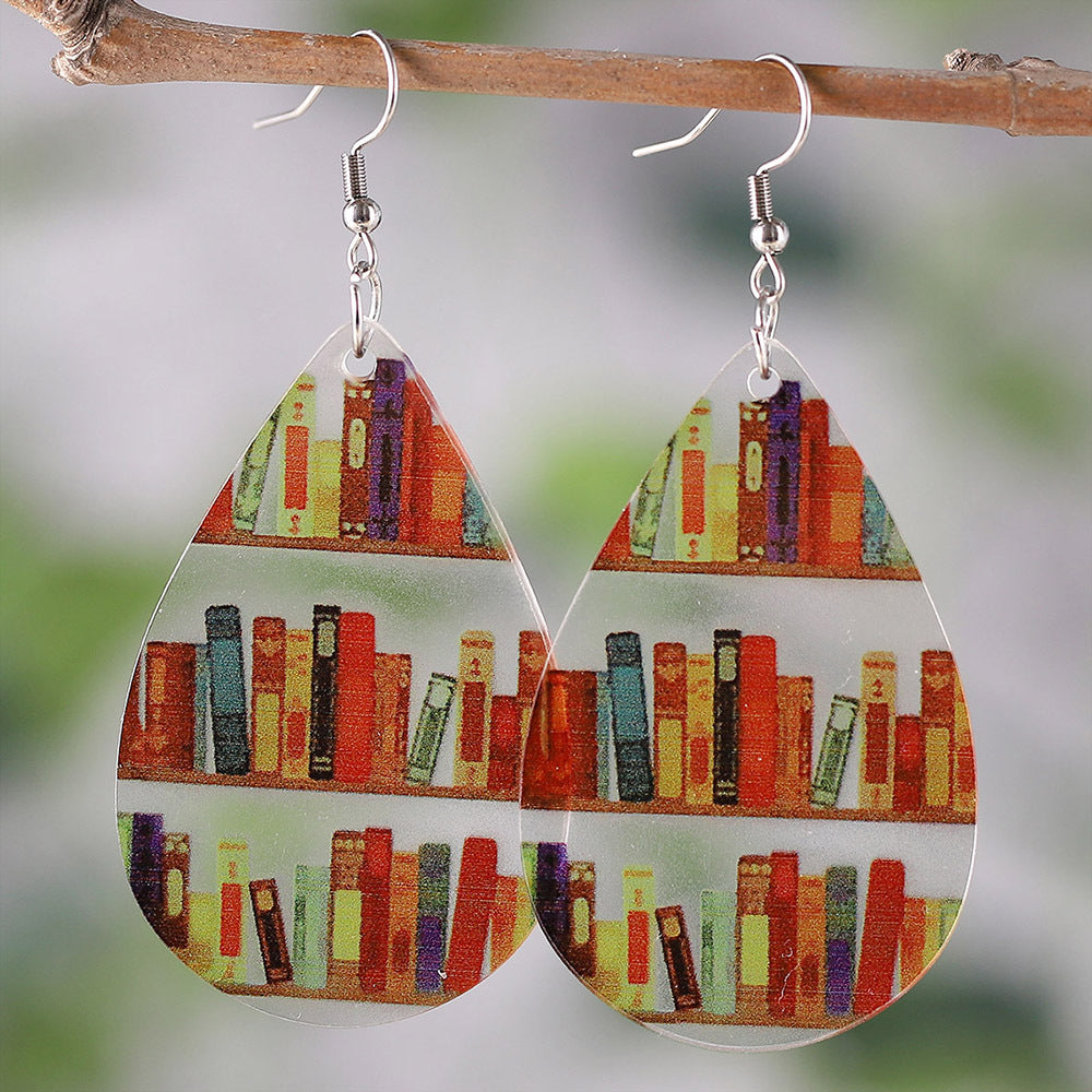 Bookshelf Transparent Acrylic Graduation School Opening Earrings