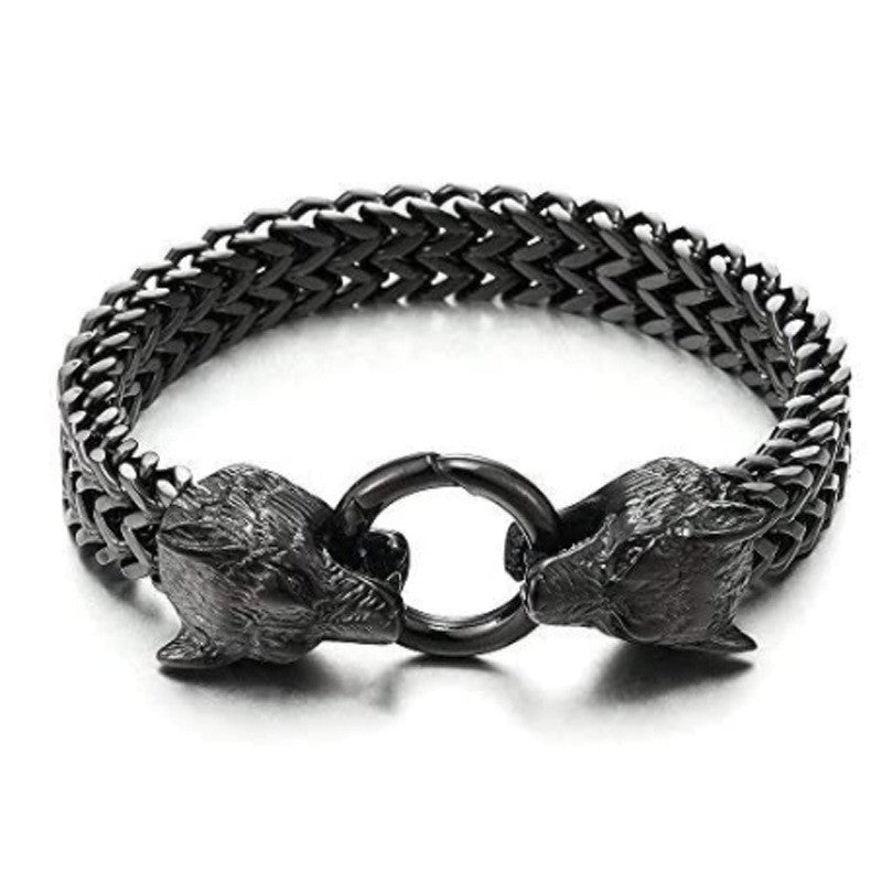 Men's Stainless Steel Wolf Head Chain Retro Bracelets