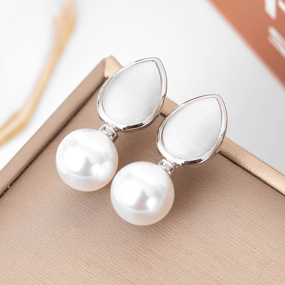 Korean Style Drop-shaped Round Opal Pearl Earrings
