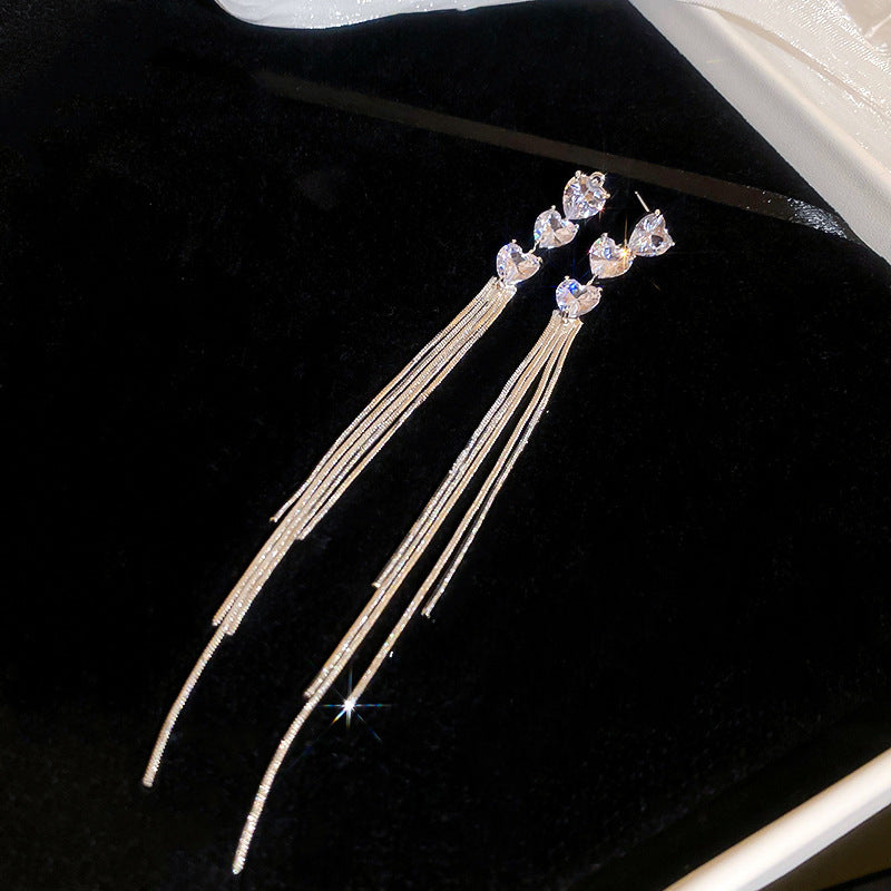 Needle Fully Jeweled Loving Heart Bow Earrings