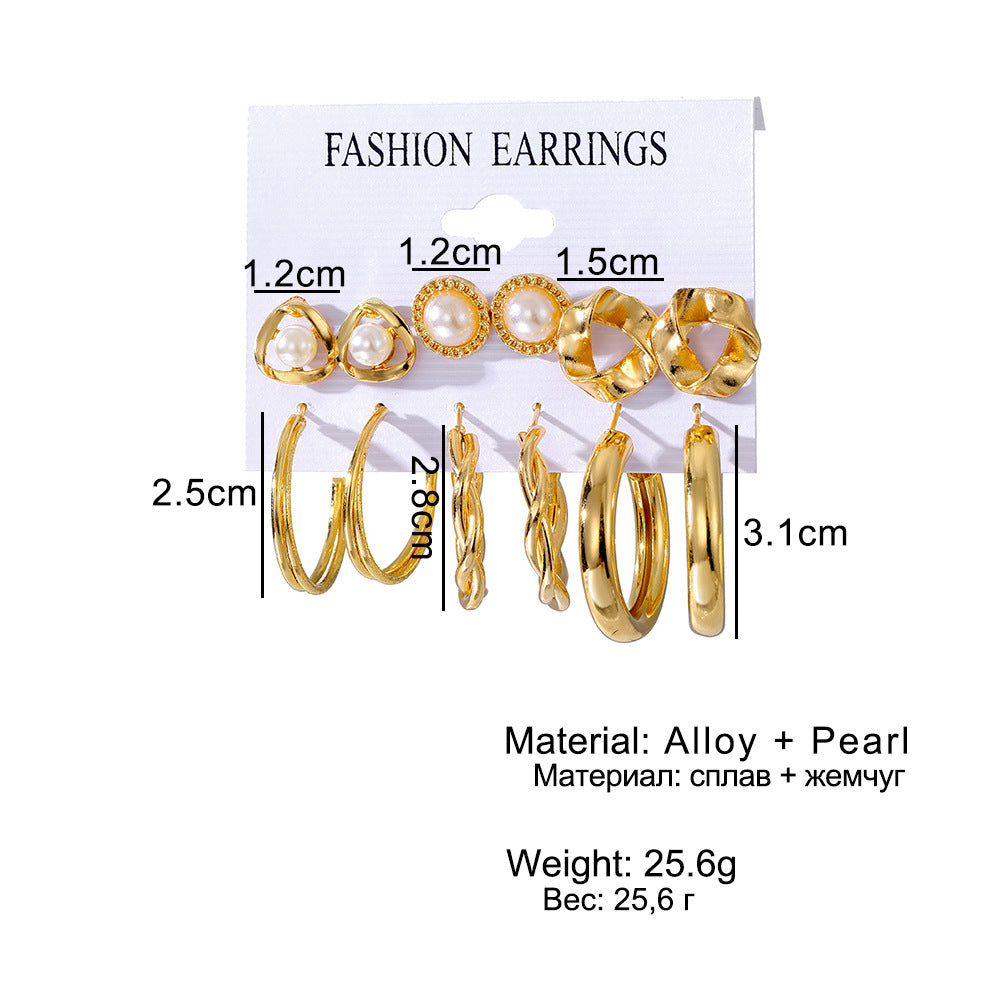 Women's Geometric Rhinestone Suit Retro High-grade Pearl Rings