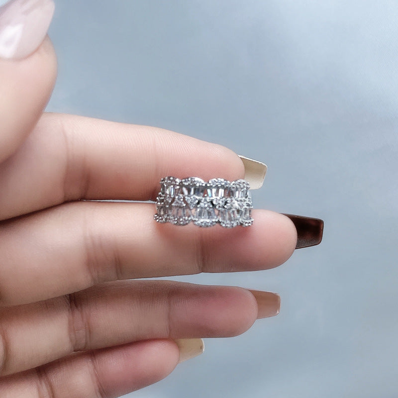 Full Diamond Open-end Zircon Female High Sense Niche Personality Rings