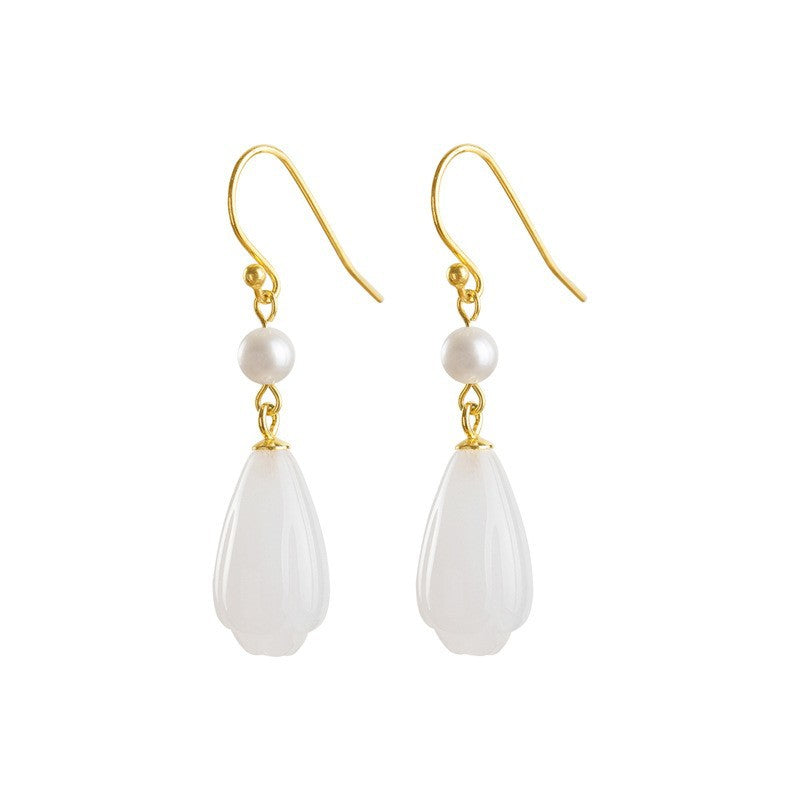 Niche Ancient National Fashion White Jade Ear Hook